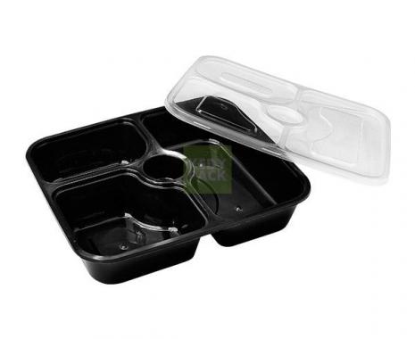 Boîte alimentaire noire à deux compartiments avec couvercle plastique 750ml.