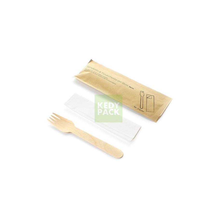 Kit couvert en bois avec pochette Kit couvert en bois avec pochette