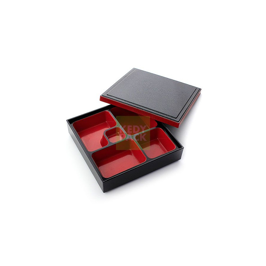 Boîte bento 5 compar. motif bois Boîte bento 5 compar. motif bois