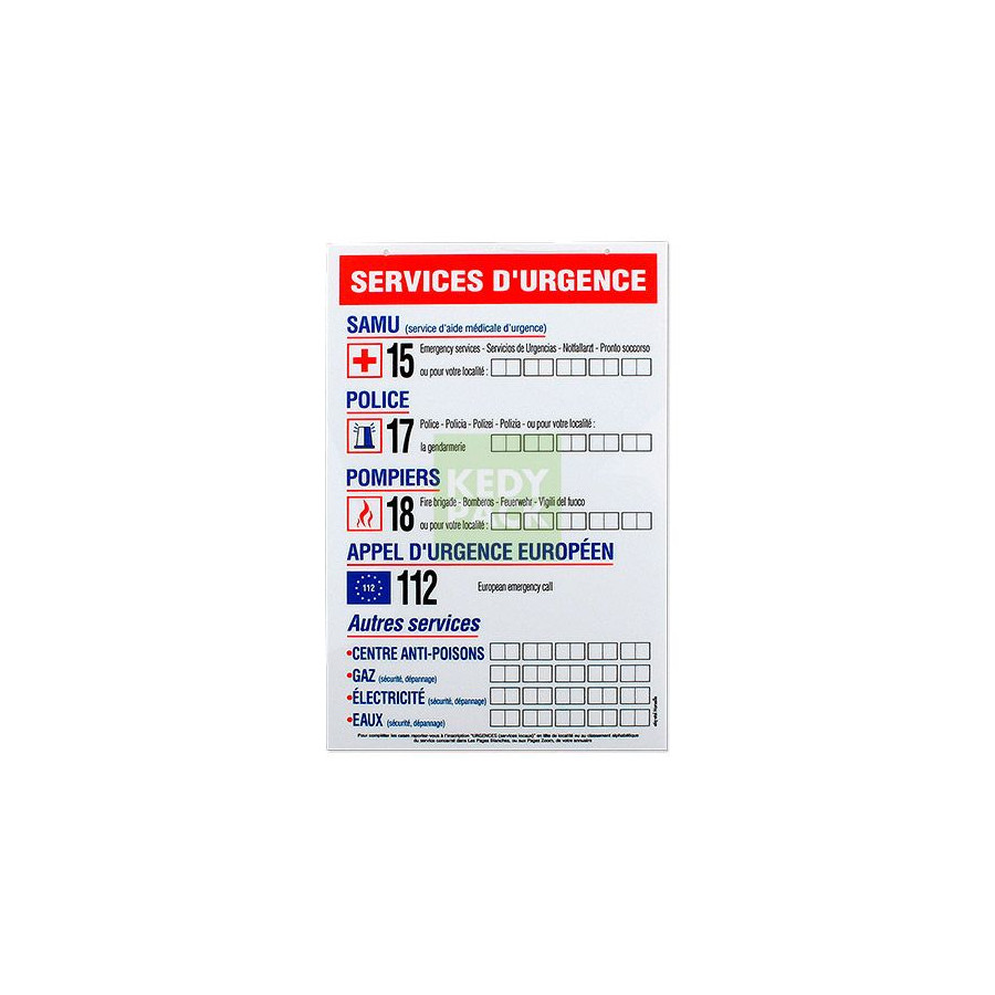 Pancarte services d'urgence Pancarte services d'urgence