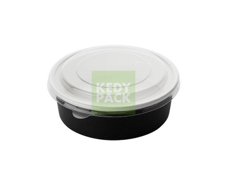 Bol rond noir carton, couvercle grand