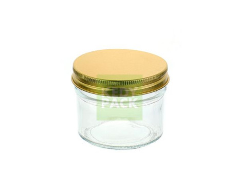 Bocal en verre avec couvercle doré
