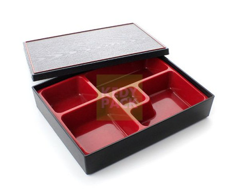 Boîte bento 5 compar. motif bois