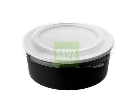 Bol rond noir carton, couvercle grand
