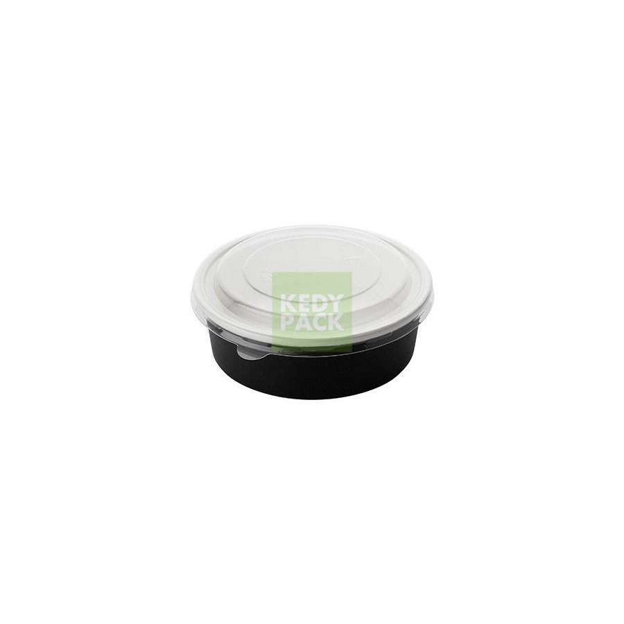 Bol rond noir carton, couvercle grand