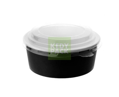 Bol rond noir carton, couvercle grand