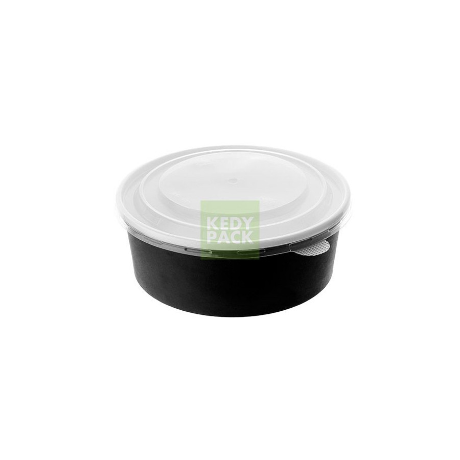 Bol rond noir carton, couvercle grand Bol rond noir carton, couvercle grand