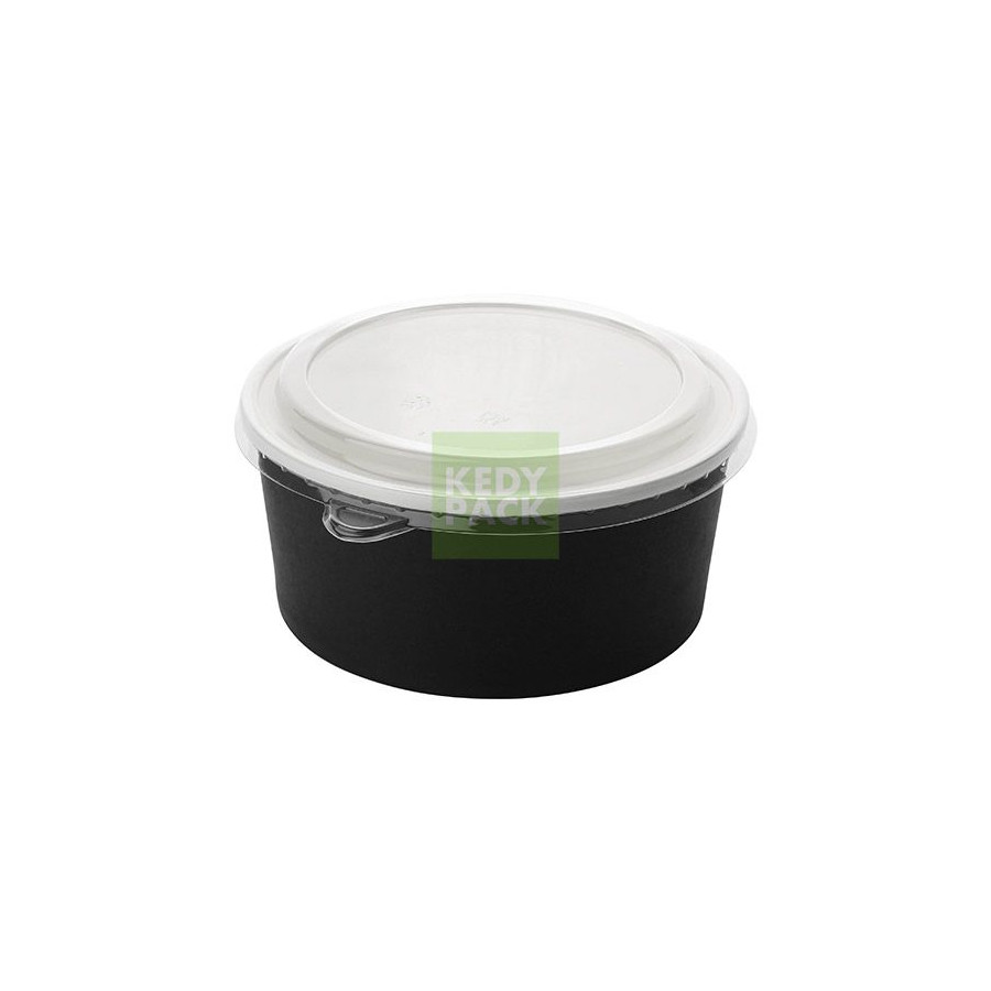 Bol rond noir carton, couvercle grand