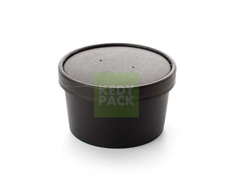Bol rond carton noir, couvercle carton