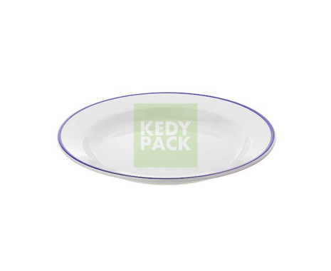 Vaisselle blanche à bord bleu marine