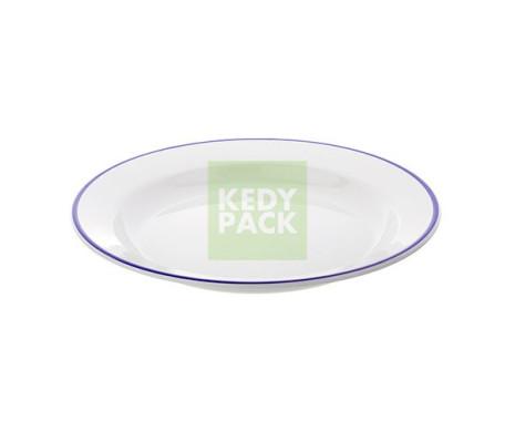 Vaisselle blanche à bord bleu marine