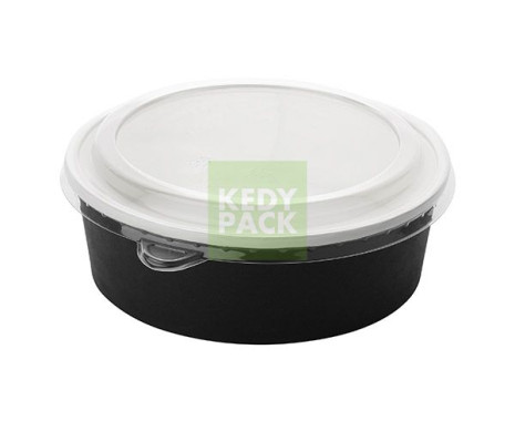 Bol rond noir carton, couvercle grand