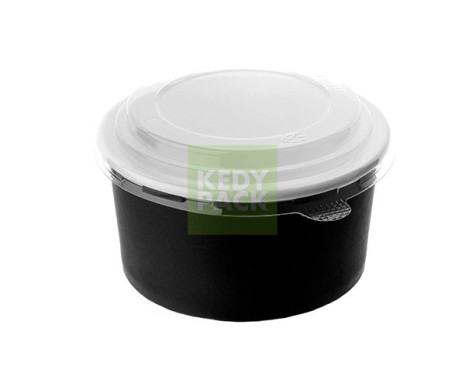 Bol rond noir carton, couvercle grand